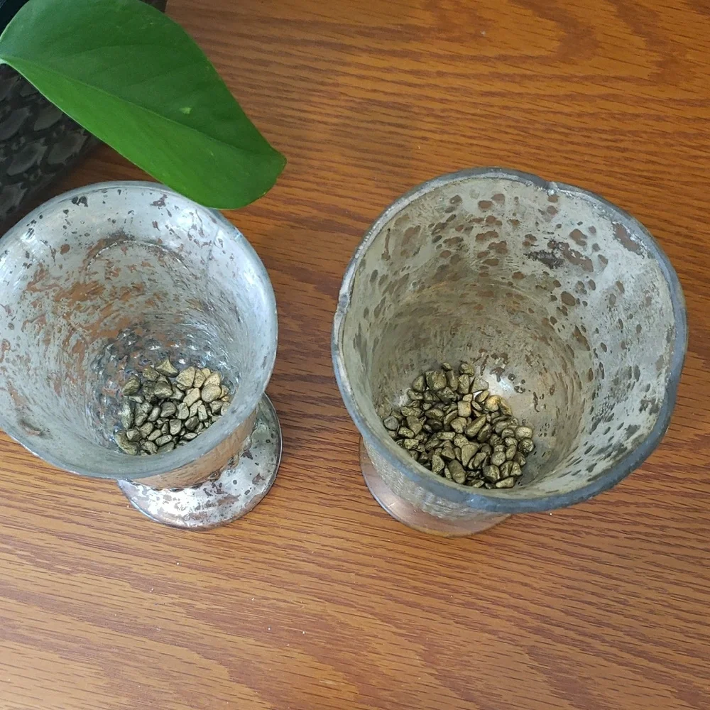 Gold Distressed Painted Decorative Vases/Candle Holders - Set Of 2 - 6